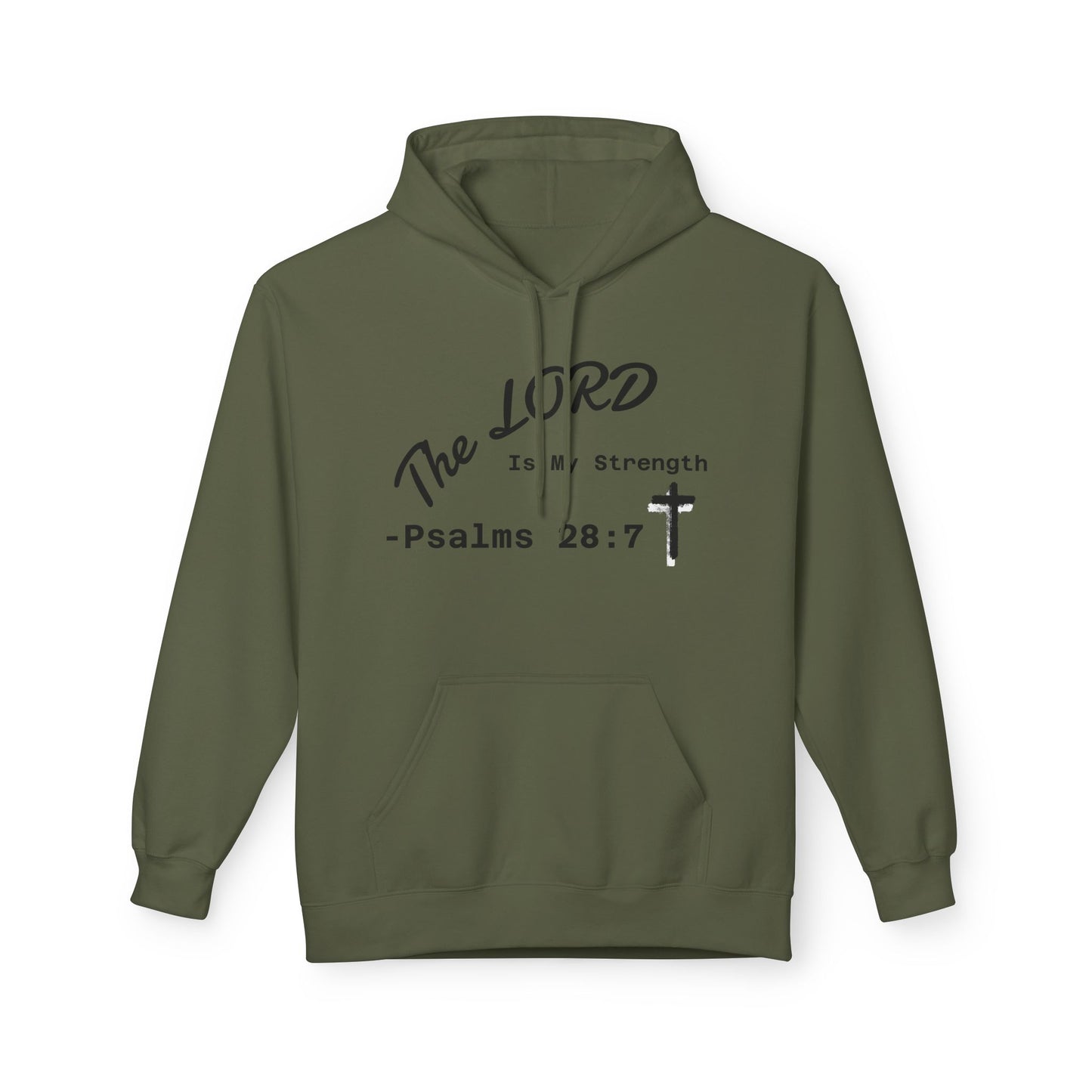 Psalms 28:7 Hoodie – "The LORD is My Strength" Christian Cross Pullover