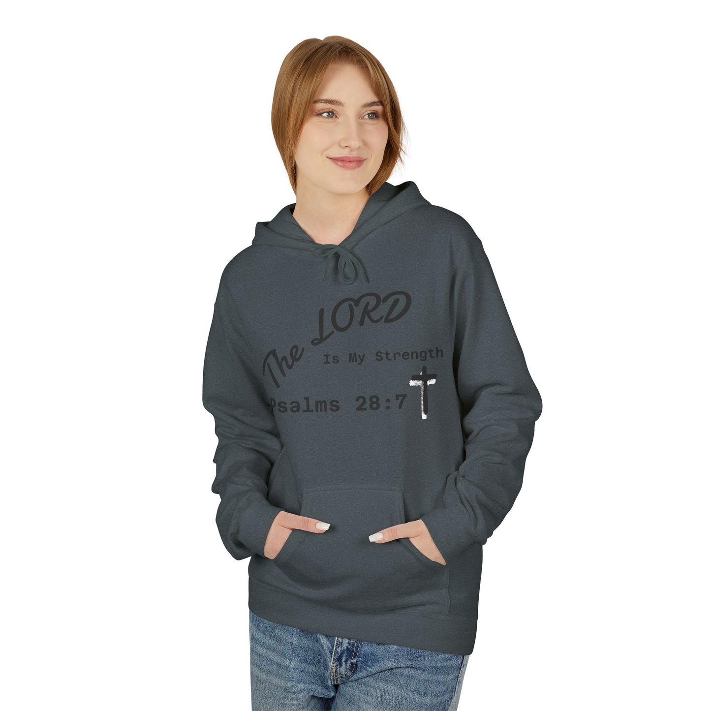 Psalms 28:7 Hoodie – "The LORD is My Strength" Christian Cross Pullover