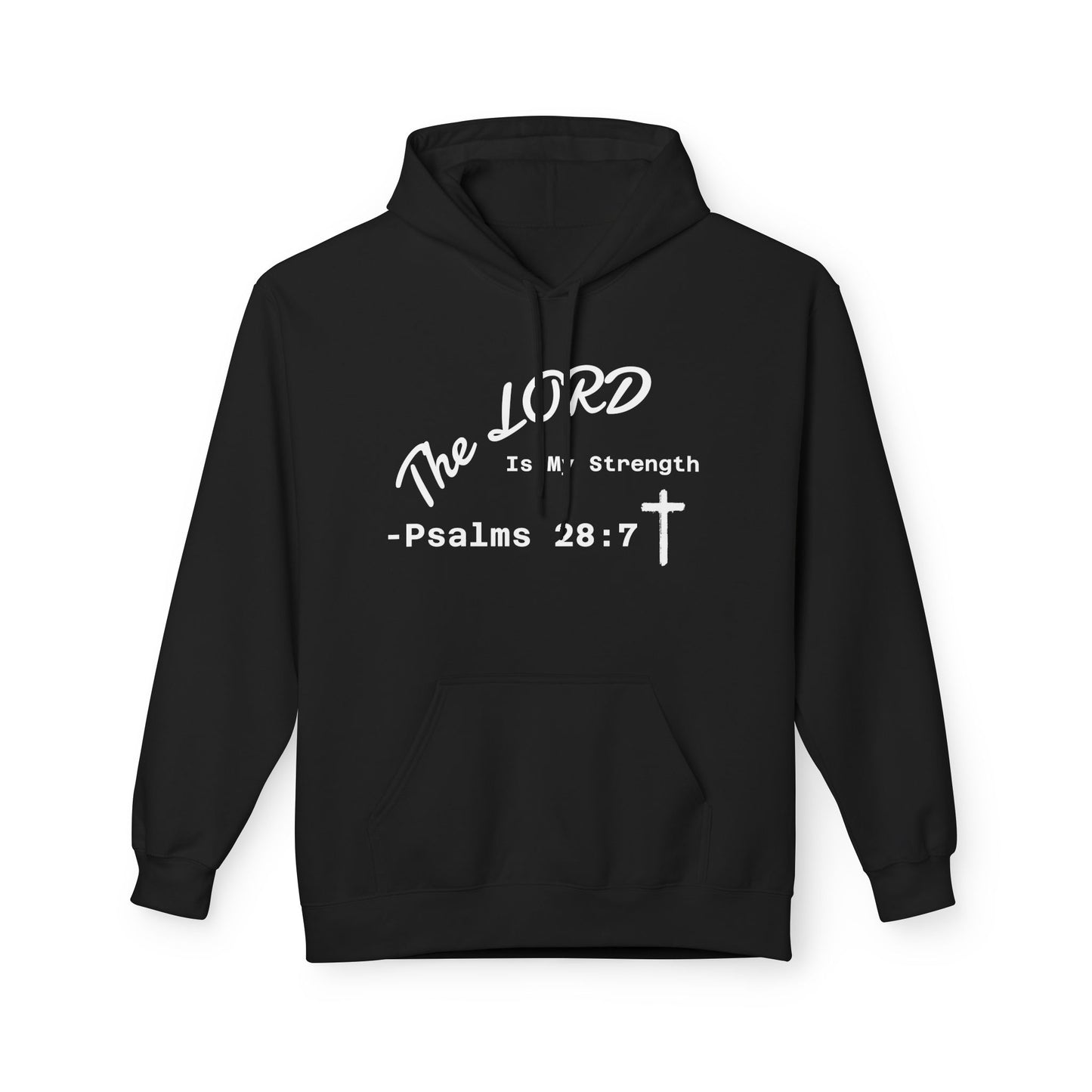 Psalms 28:7 Hoodie – "The LORD is My Strength" Christian Cross Pullover
