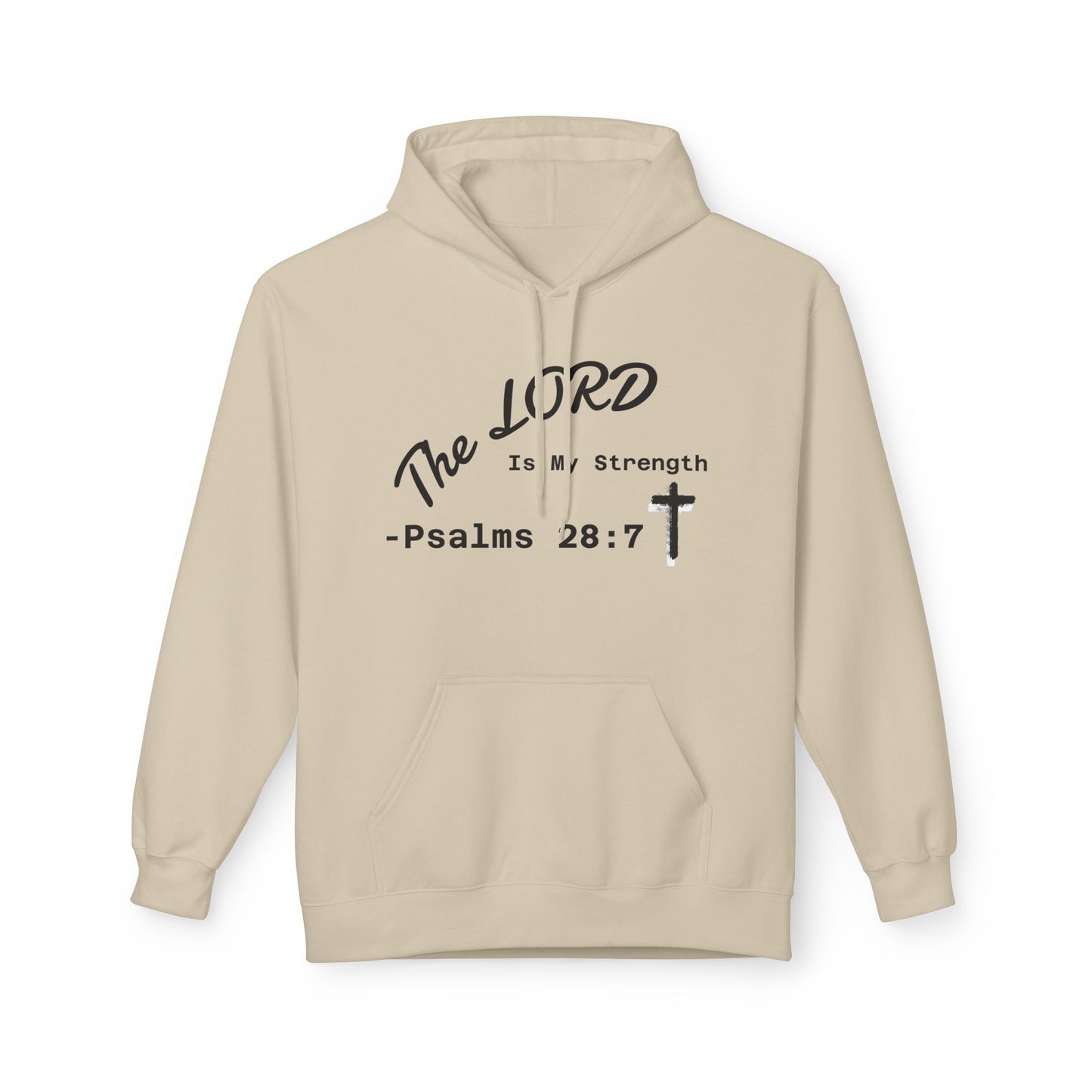 Psalms 28:7 Hoodie – "The LORD is My Strength" Christian Cross Pullover