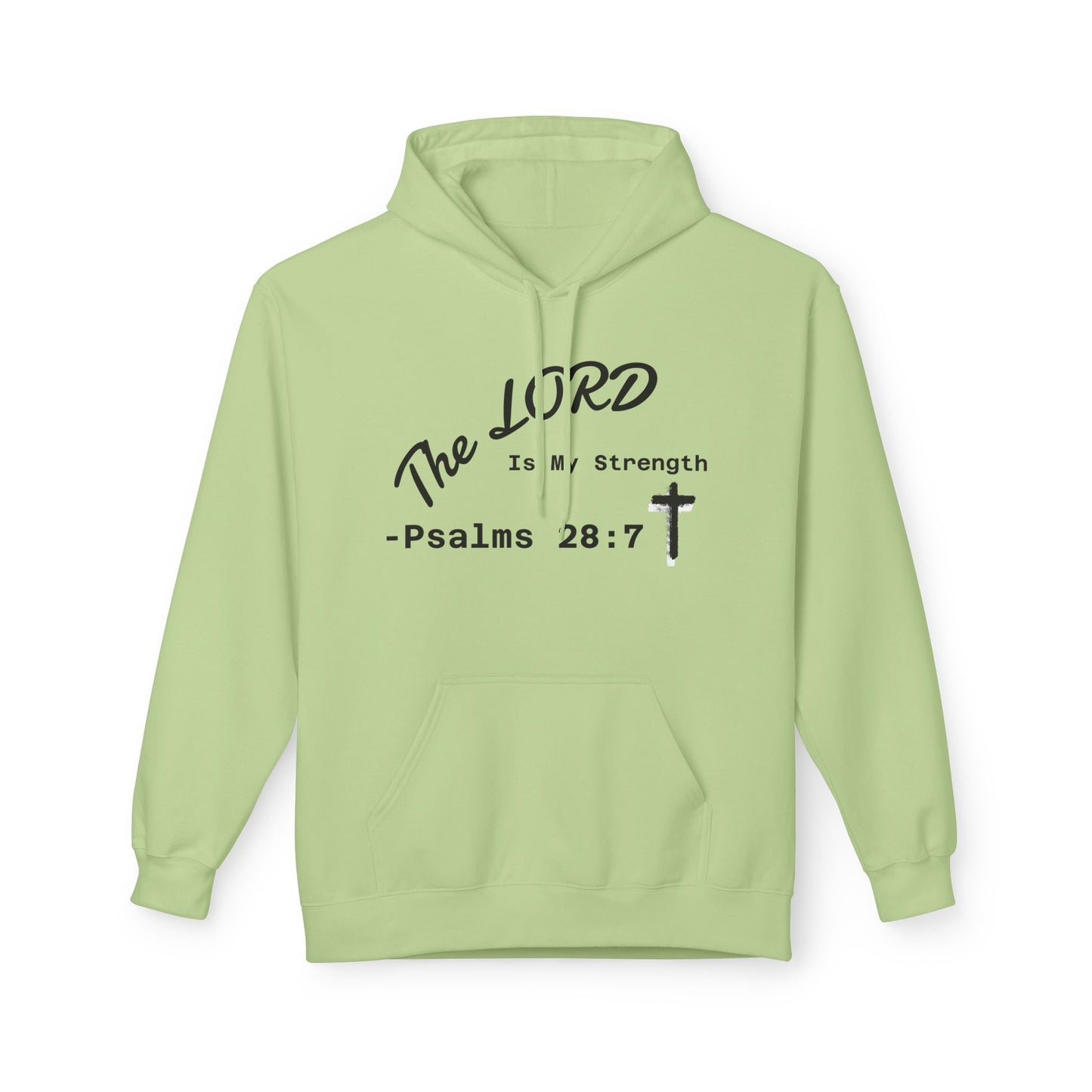 Psalms 28:7 Hoodie – "The LORD is My Strength" Christian Cross Pullover
