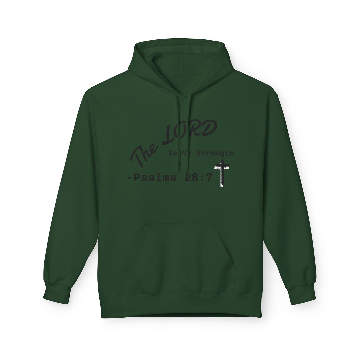 Psalms 28:7 Hoodie – "The LORD is My Strength" Christian Cross Pullover