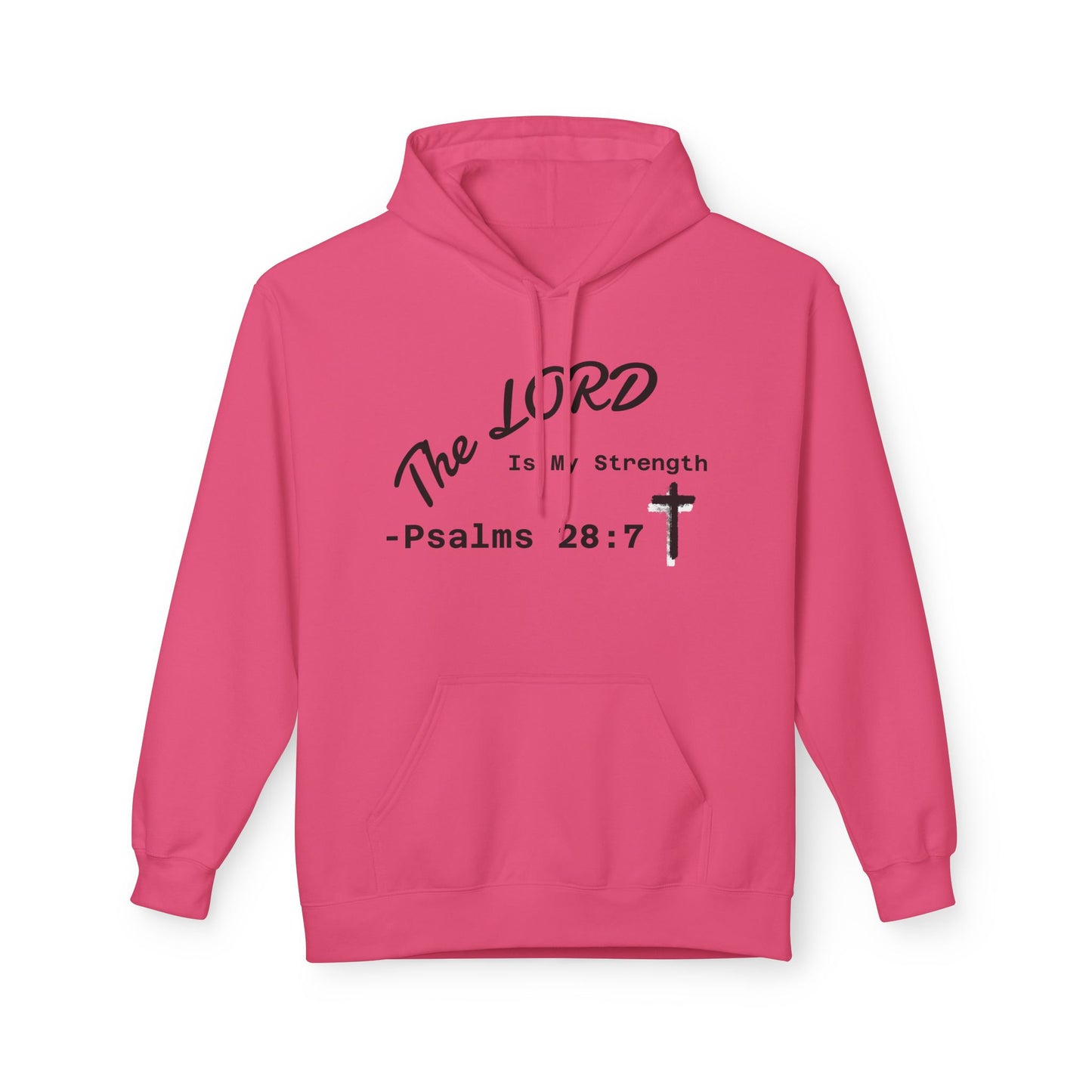 Psalms 28:7 Hoodie – "The LORD is My Strength" Christian Cross Pullover