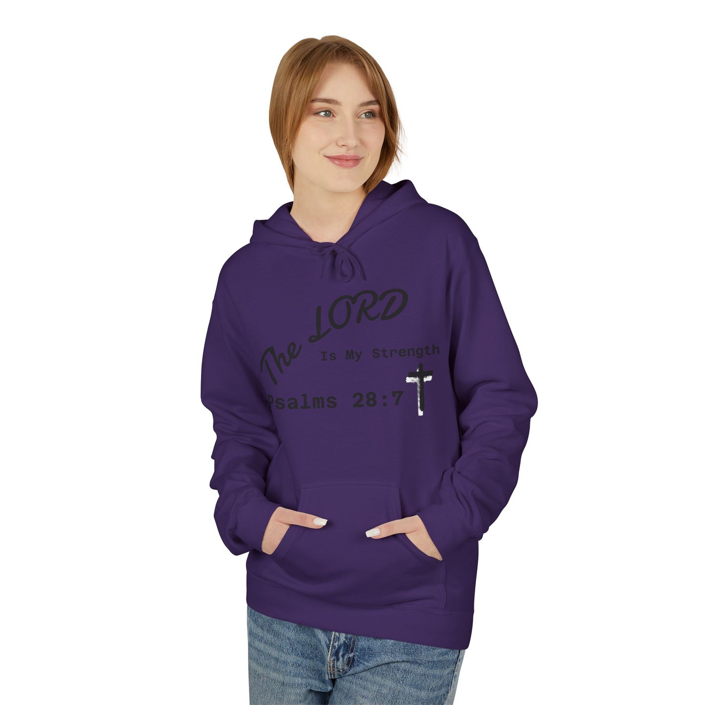 Psalms 28:7 Hoodie – "The LORD is My Strength" Christian Cross Pullover