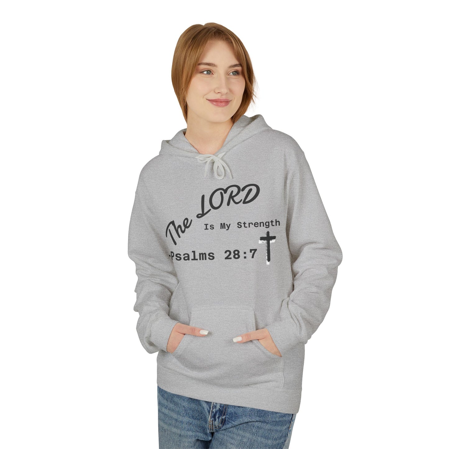 Psalms 28:7 Hoodie – "The LORD is My Strength" Christian Cross Pullover