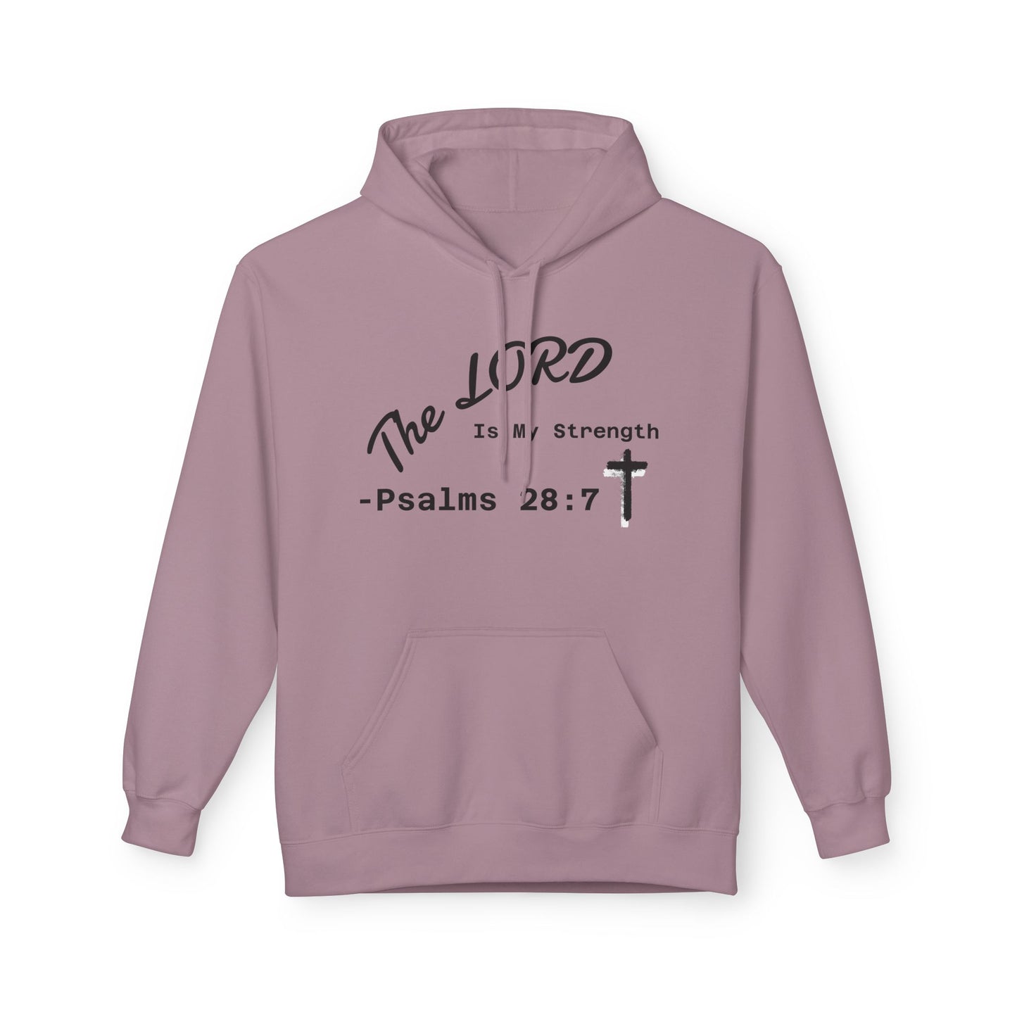 Psalms 28:7 Hoodie – "The LORD is My Strength" Christian Cross Pullover
