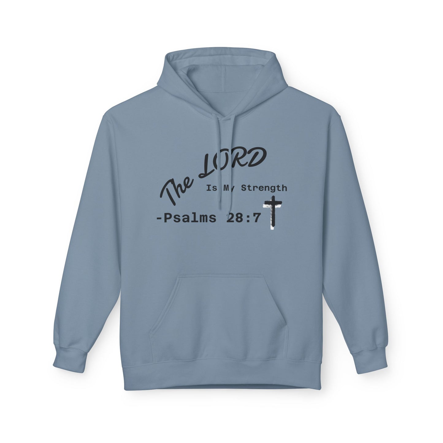 Psalms 28:7 Hoodie – "The LORD is My Strength" Christian Cross Pullover